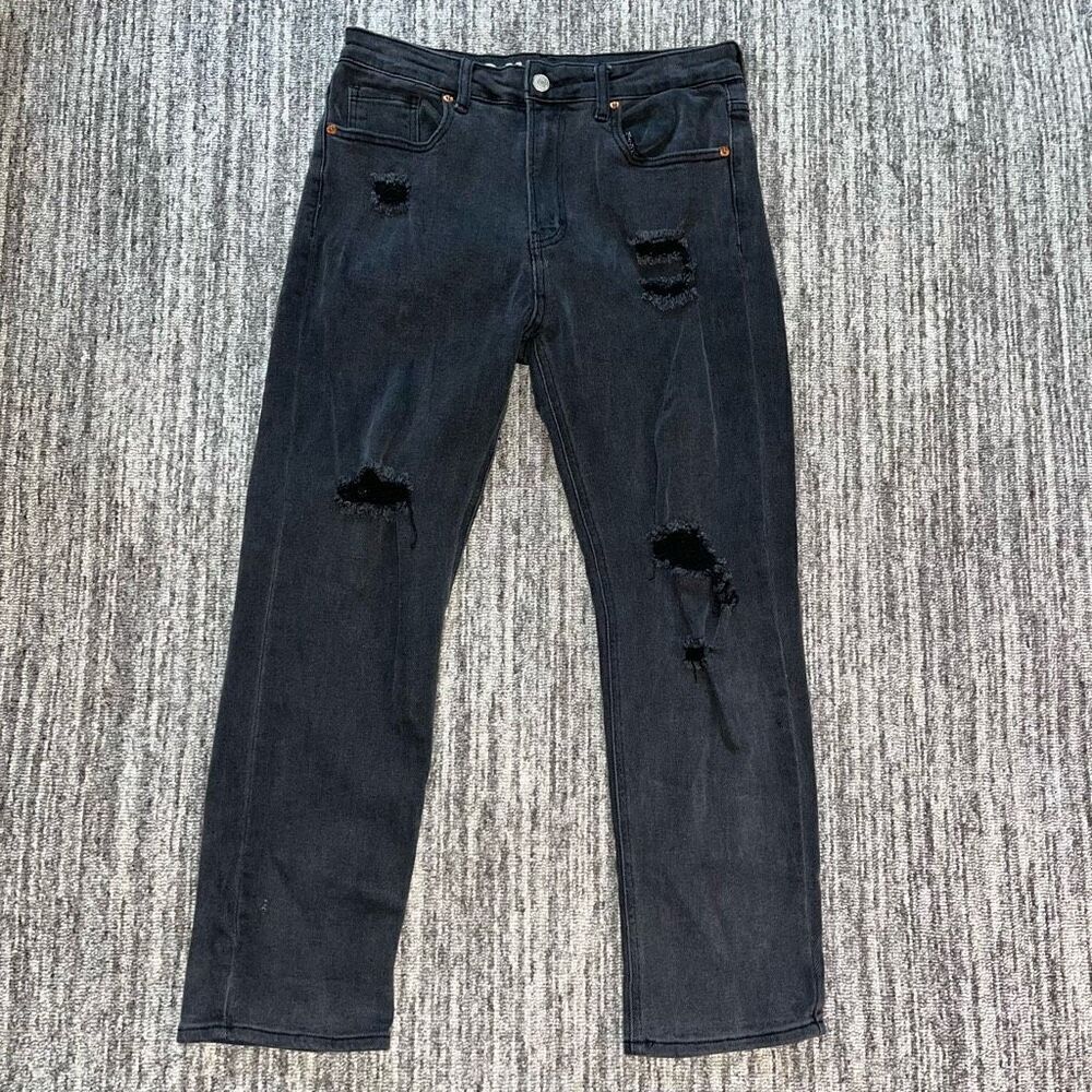 S.O.N.G. Women’s Size 29 Timeless Fit Straight Leg Mom Jeans Black Denim Ripped